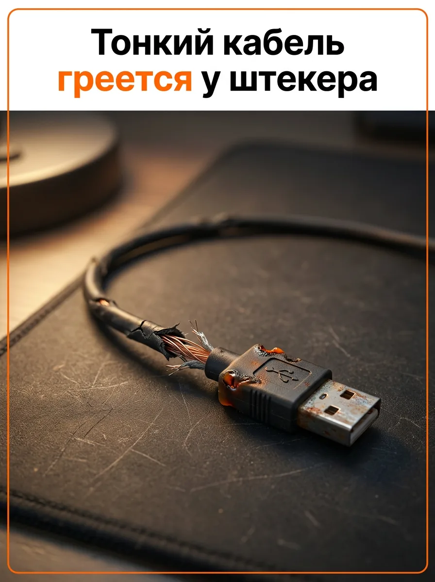Тонкий кабель греется у штекера