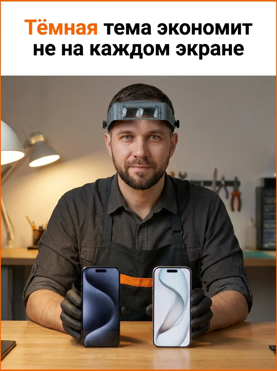 Тёмная тема экономит не на каждом экране