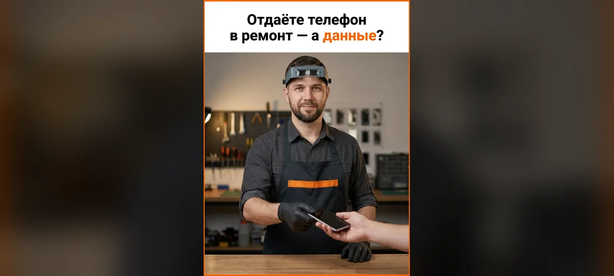 Мастер у стойки принимает смартфон: что сделать с данными перед ремонтом
