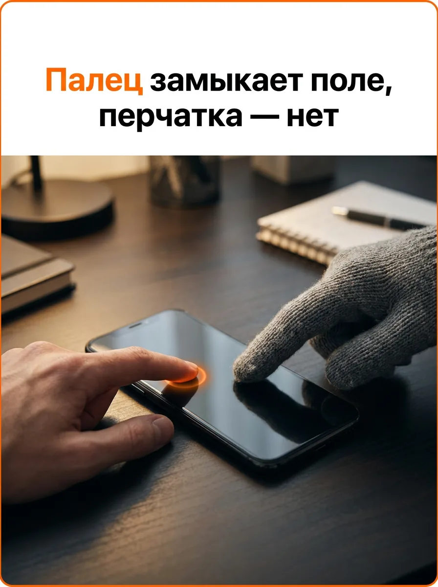 Палец замыкает поле, перчатка — нет