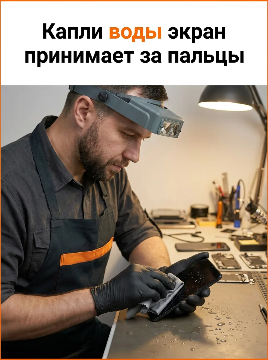 Капли воды экран принимает за пальцы