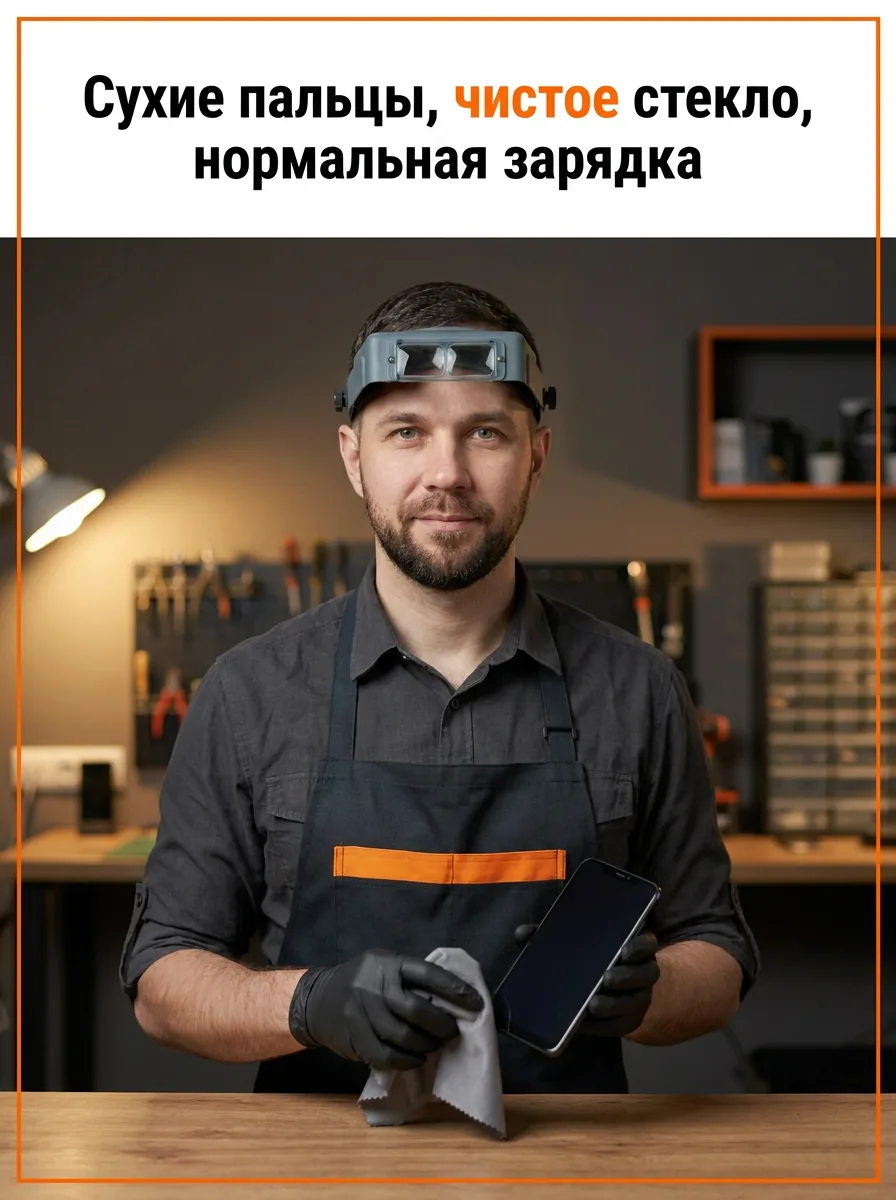 Сухие пальцы, чистое стекло, нормальная зарядка