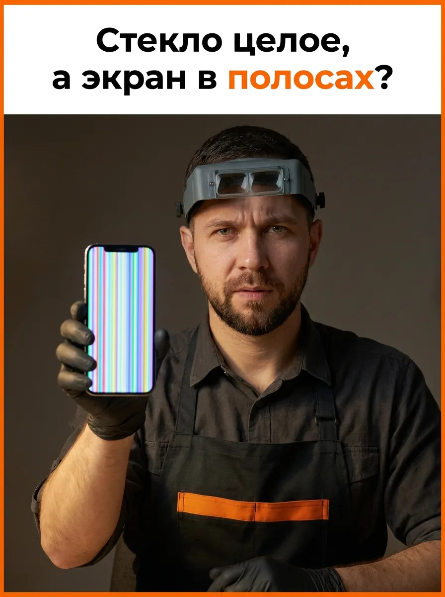Стекло целое, а экран в полосах?