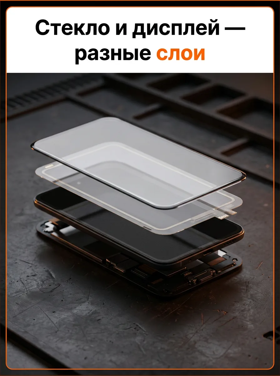 Стекло и дисплей — разные слои
