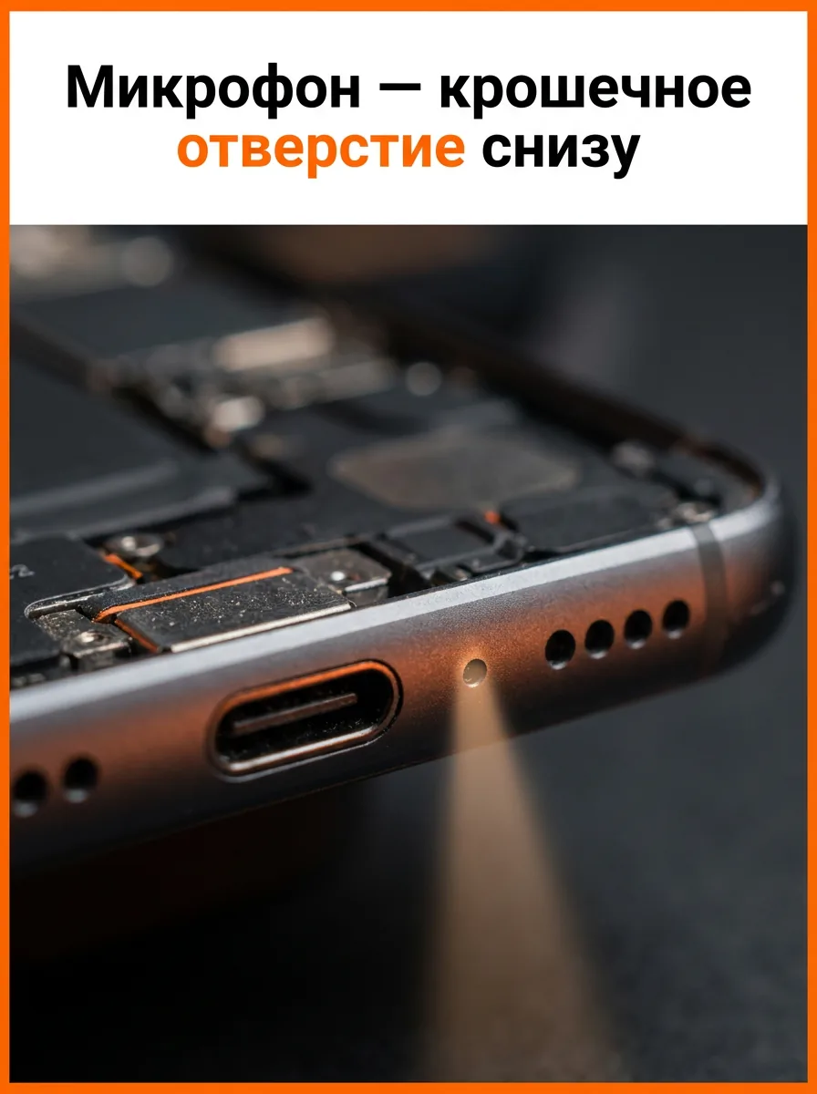 Микрофон — крошечное отверстие снизу