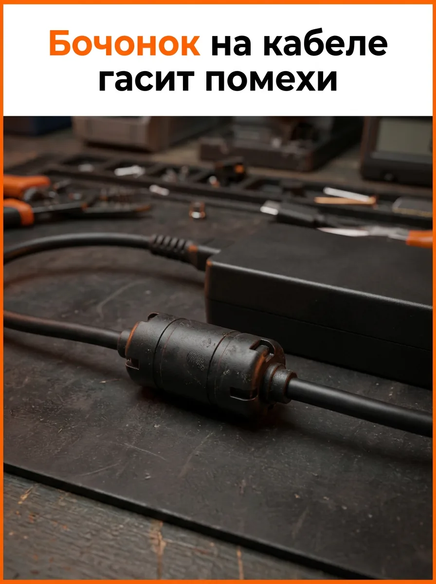 Бочонок на кабеле гасит помехи
